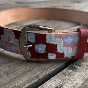 Christiane of Dallas Texas Handcrafted Artist Signed Brown Leather Painted Belt